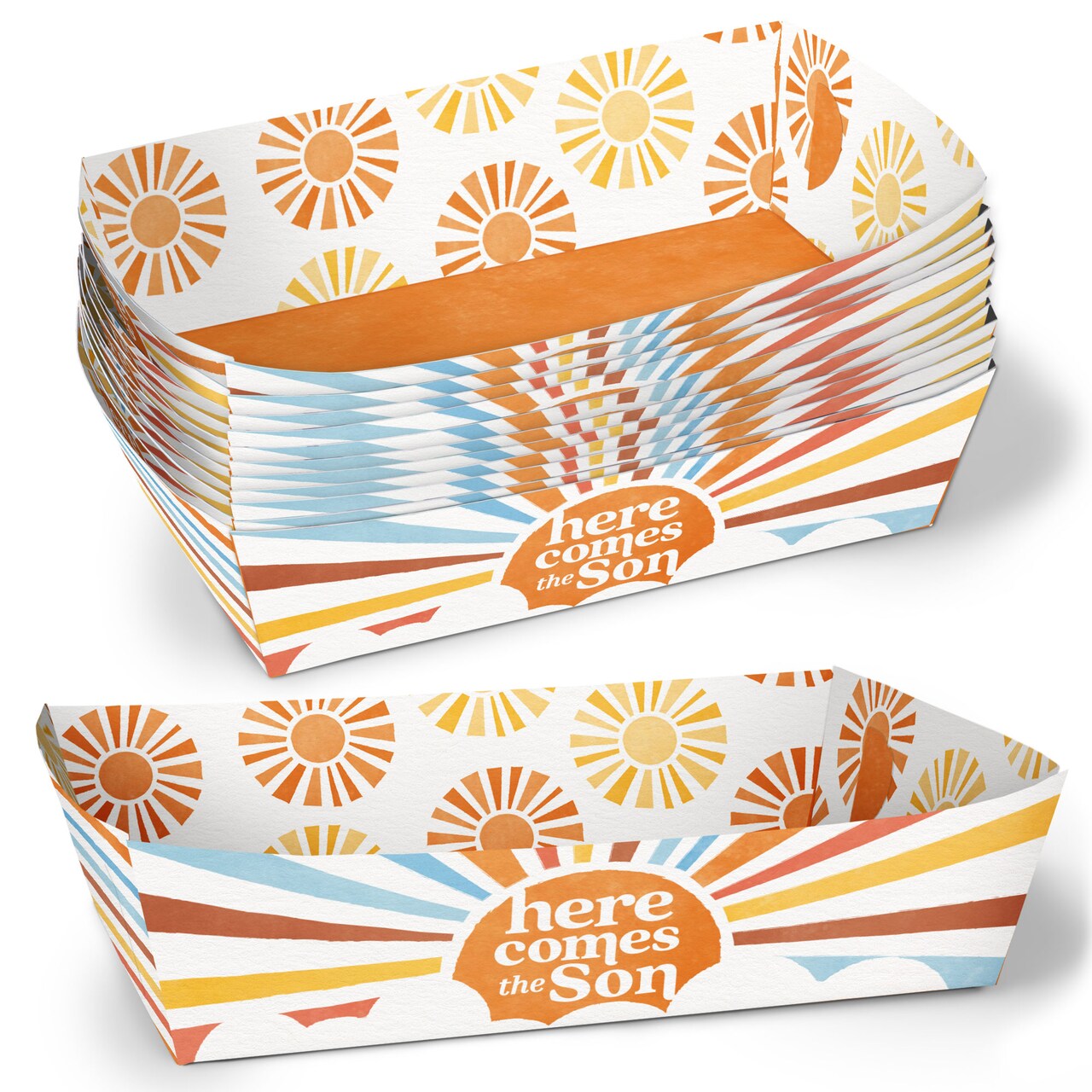 Big Dot of Happiness Here Comes the Son Party Paper Food Trays, Disposable Food Boats Double-Sided Holders for Nachos, Hot Dogs, French Fries - 12 Ct